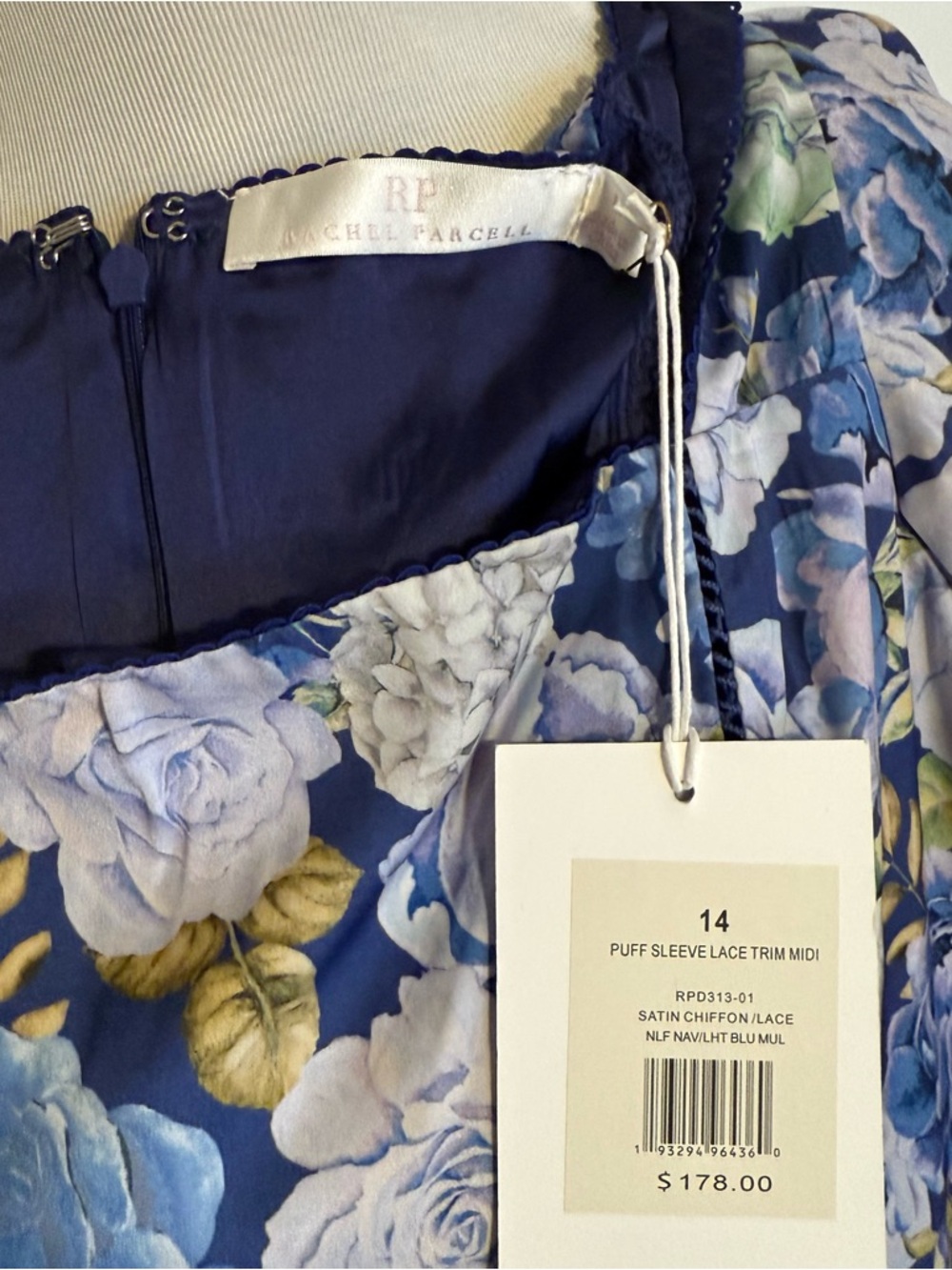 Rachel Parcell Puff Sleeve Blue Floral Lace-Trim Midi Dress - Picture 11 of 13